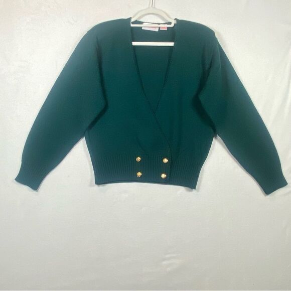 Vintage Carroll Reed 100% Wool Cardigan Sweater Green W/Gold Buttons Size XL - Picture 1 of 12
